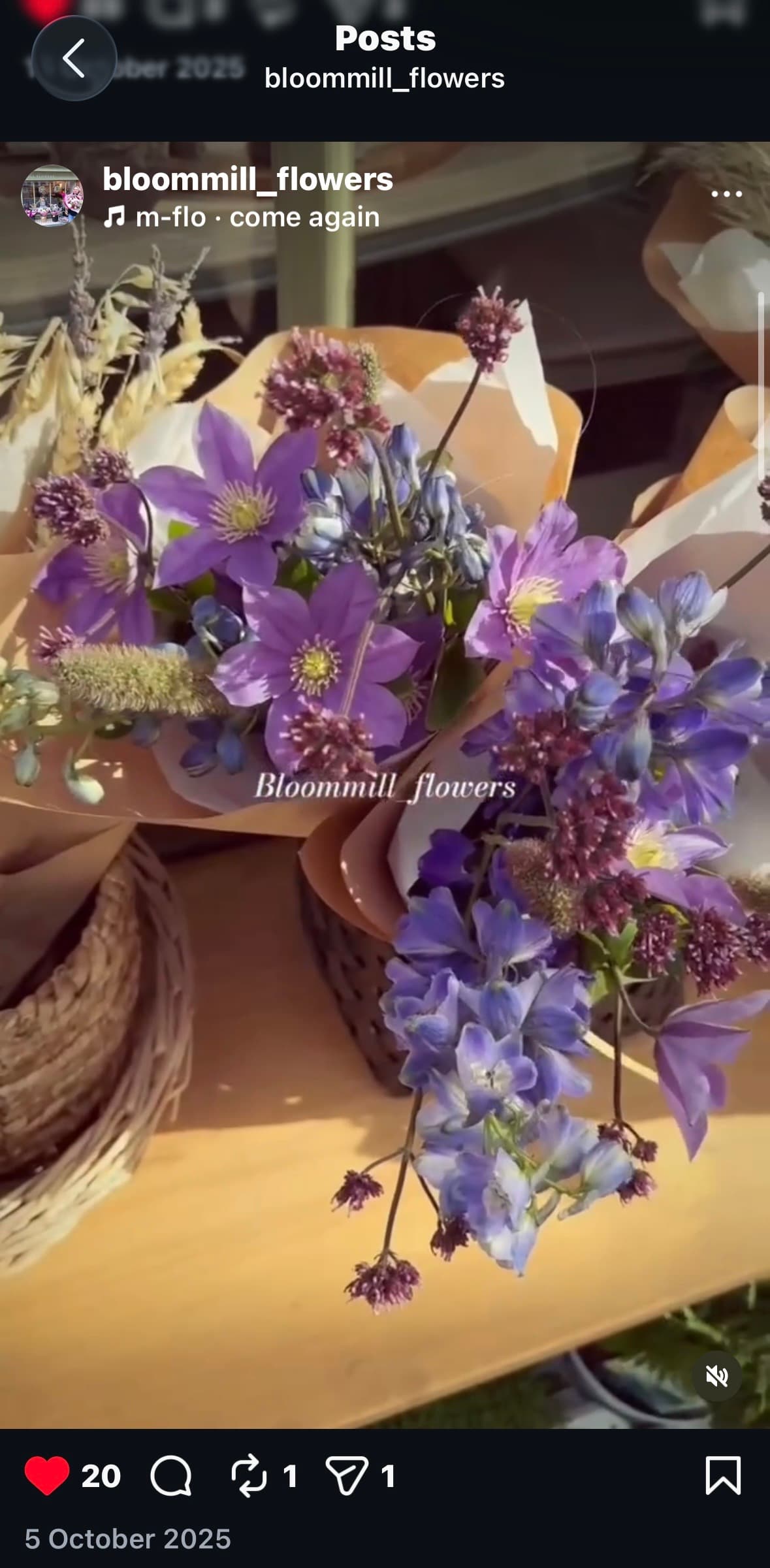Video post showing a floral bouquet, produced for Bloommill Flowers' social content.